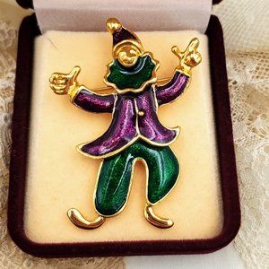 Articulated Clown Hard Enamel Pin, Cute Holiday Shawl Scarf Brooch